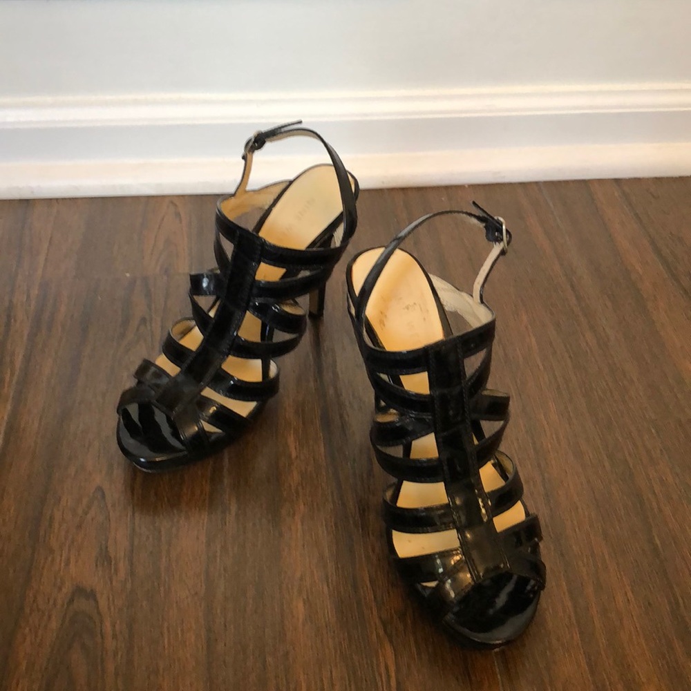 Nine West black patent leather platform heels